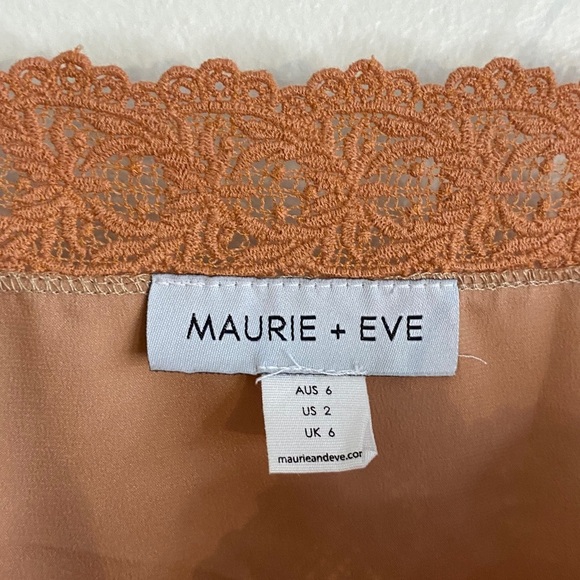 Maurie + Eve Lace Trimmed Slip Dress Midi Warm Tan Pink Size 2 - Picture 5 of 9
